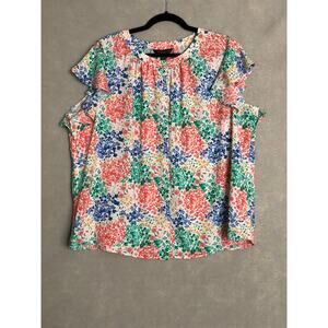 Investments Floral Top Woman 1X Flutter Sleeve NEW
